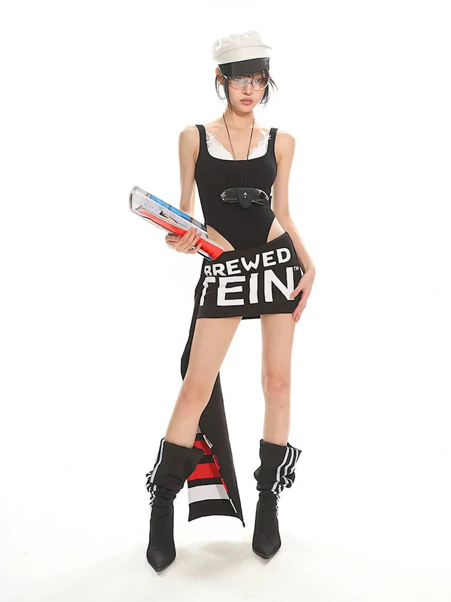 Racing Style Asymmetrical Mini Skirt E290787