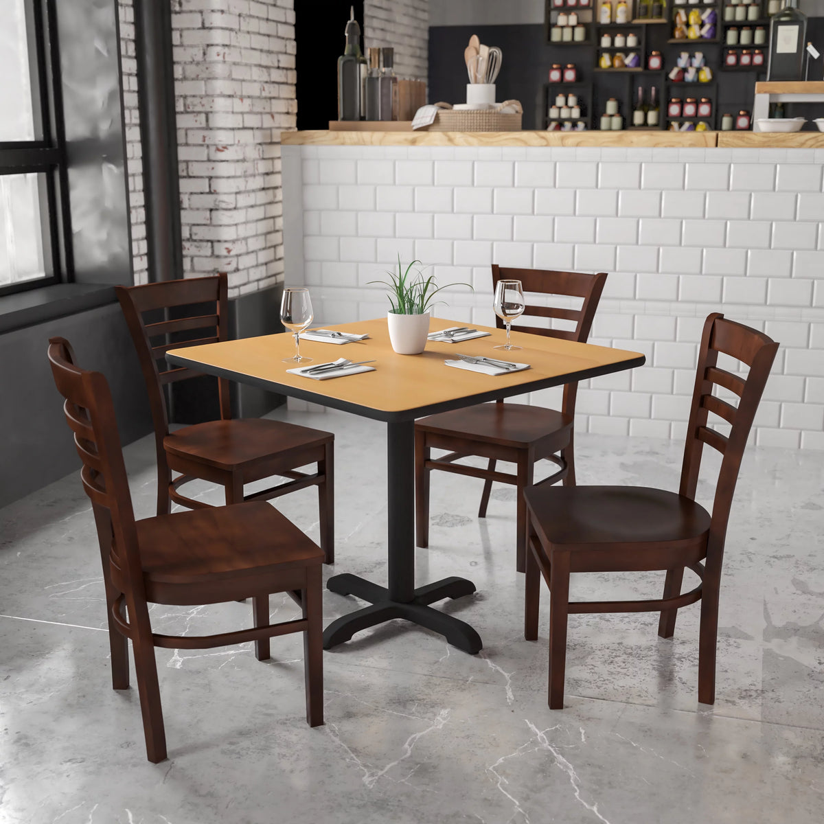 Ladder Back Walnut Wood Restaurant Chair C128