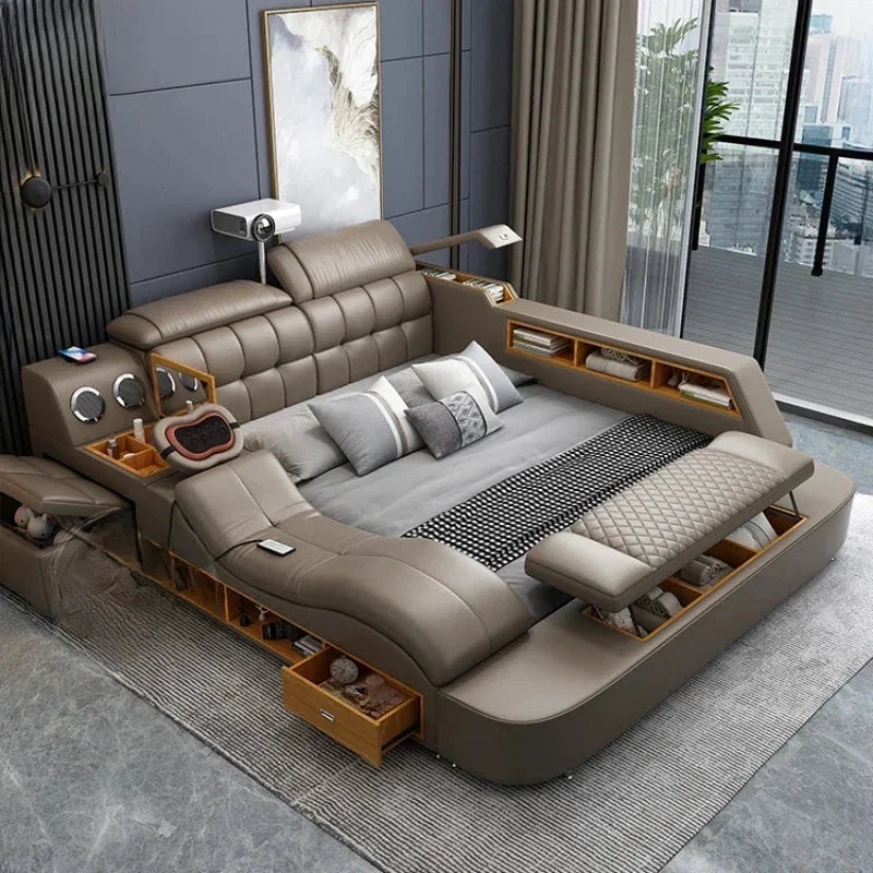 King Double Bed Leather Storage Bed W107