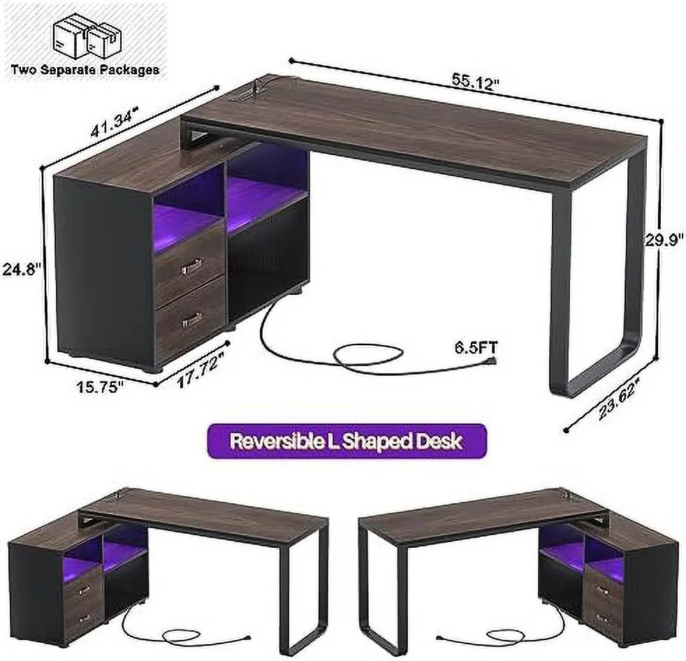 L Shaped Desk with File Cabinet and Power Outlet W548246