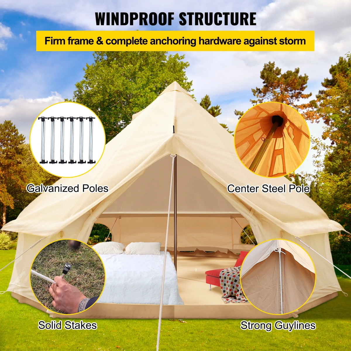 Canvas Bell Tent with Stove Jacket Waterproof 4 Seasons O158957