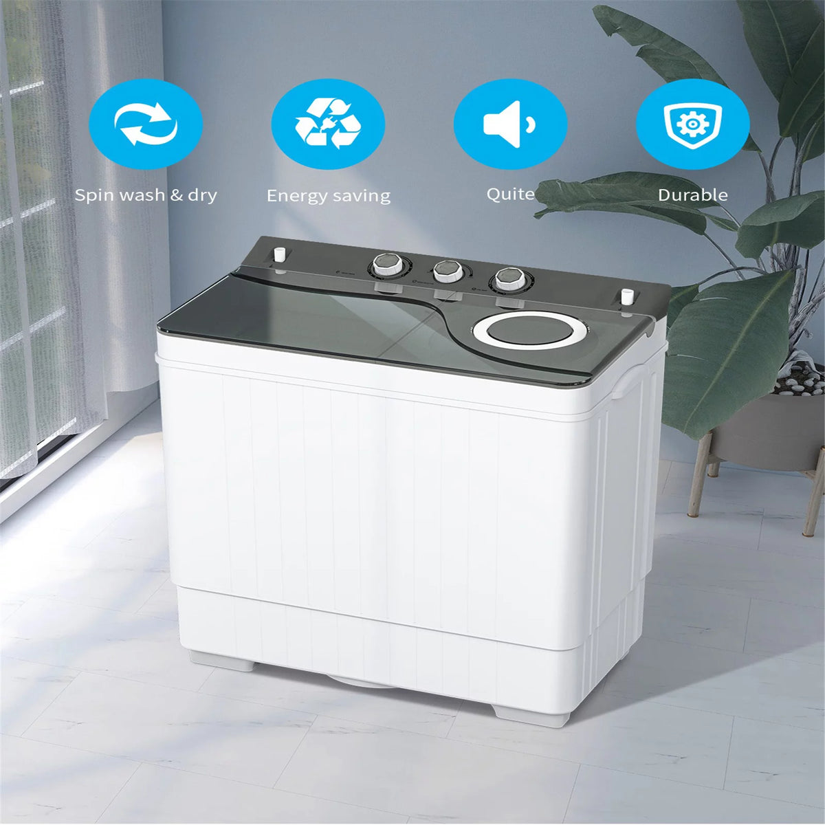 26Lbs Portable Twin Tub Washing Machine with Gravity Drain Pump U7709