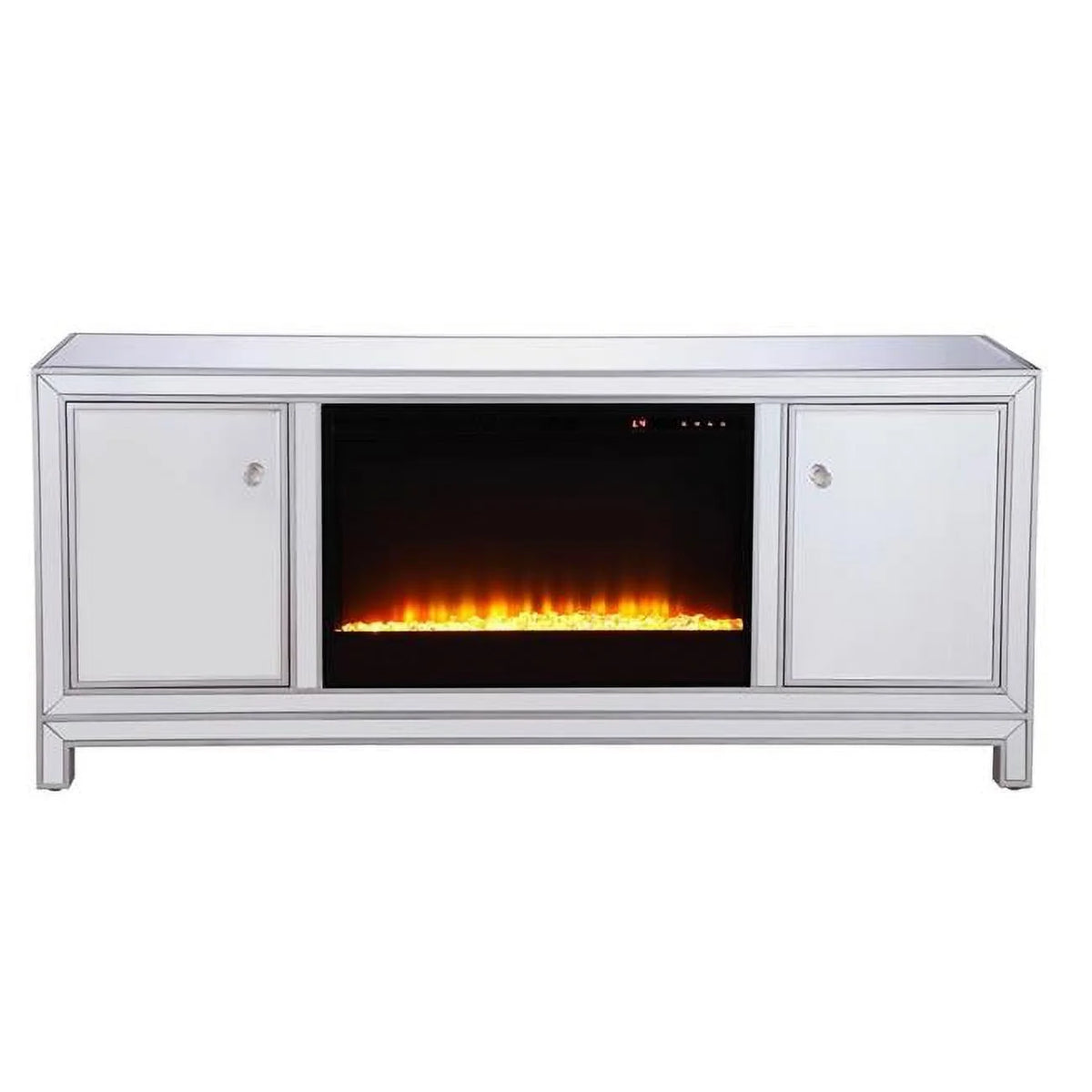 60 in. Mirrored TV Stand with Crystal Fireplace Insert S3341