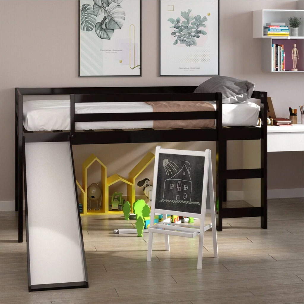 White Twin Size Wood Loft Bed with Slide G213282