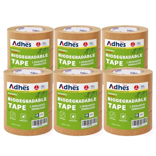 Kraft Paper Tape, 2 Inch x 60 Yards x 3 Rolls, Biodegradable Brown Packing Tape P37206
