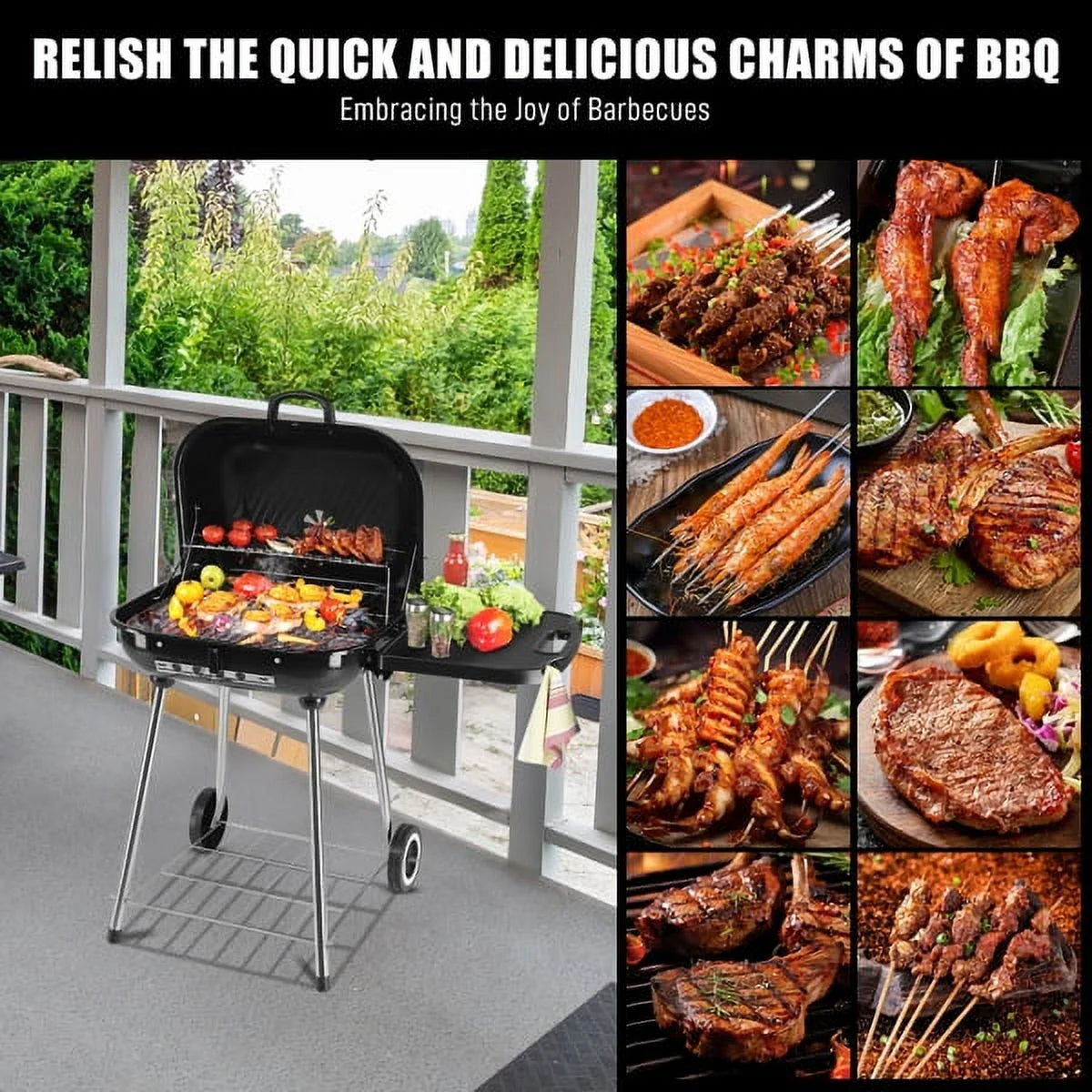 28" Portable Charcoal Grill with Wheels D77353