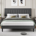 King Size Gray Linen Fabric Bed Frame with Tufted Headboard W320