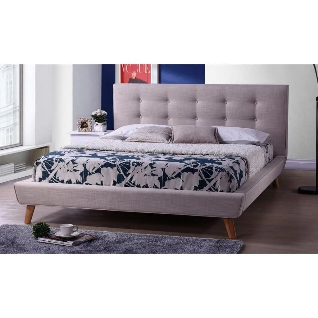 Upholstered Full Platform Bed in Beige P9358