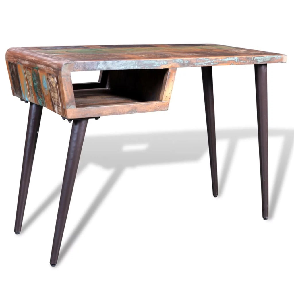 Rustic Desk with Storage Compartment Reclaimed Wood Tabletop Iron Legs G22006