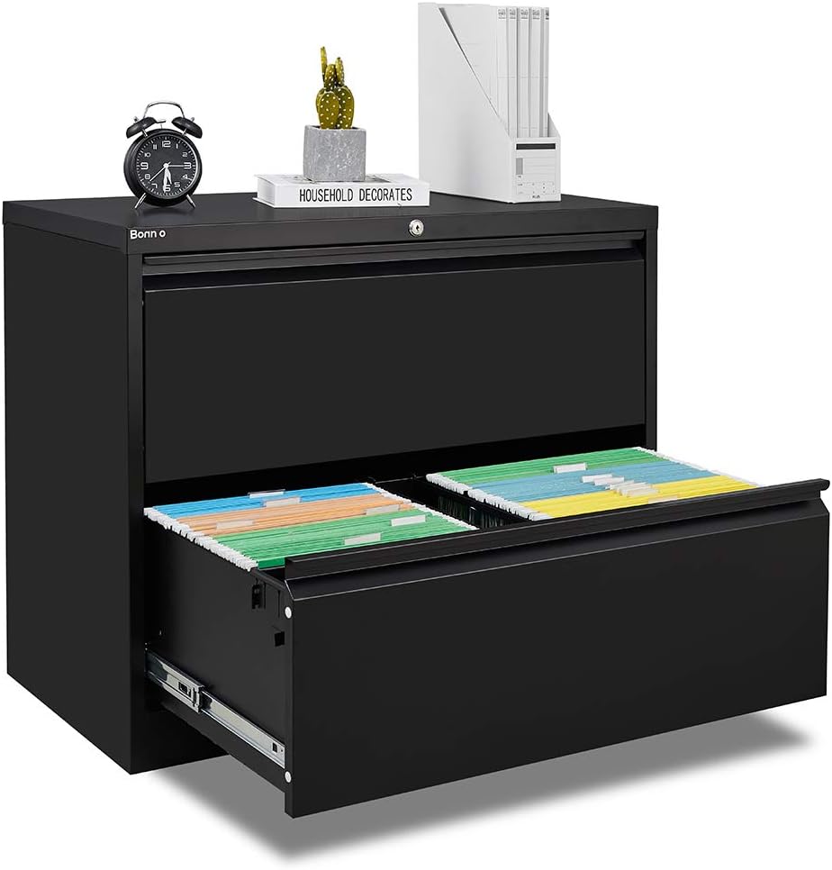 Black 2 Drawer Lockable Metal File Cabinet X46419