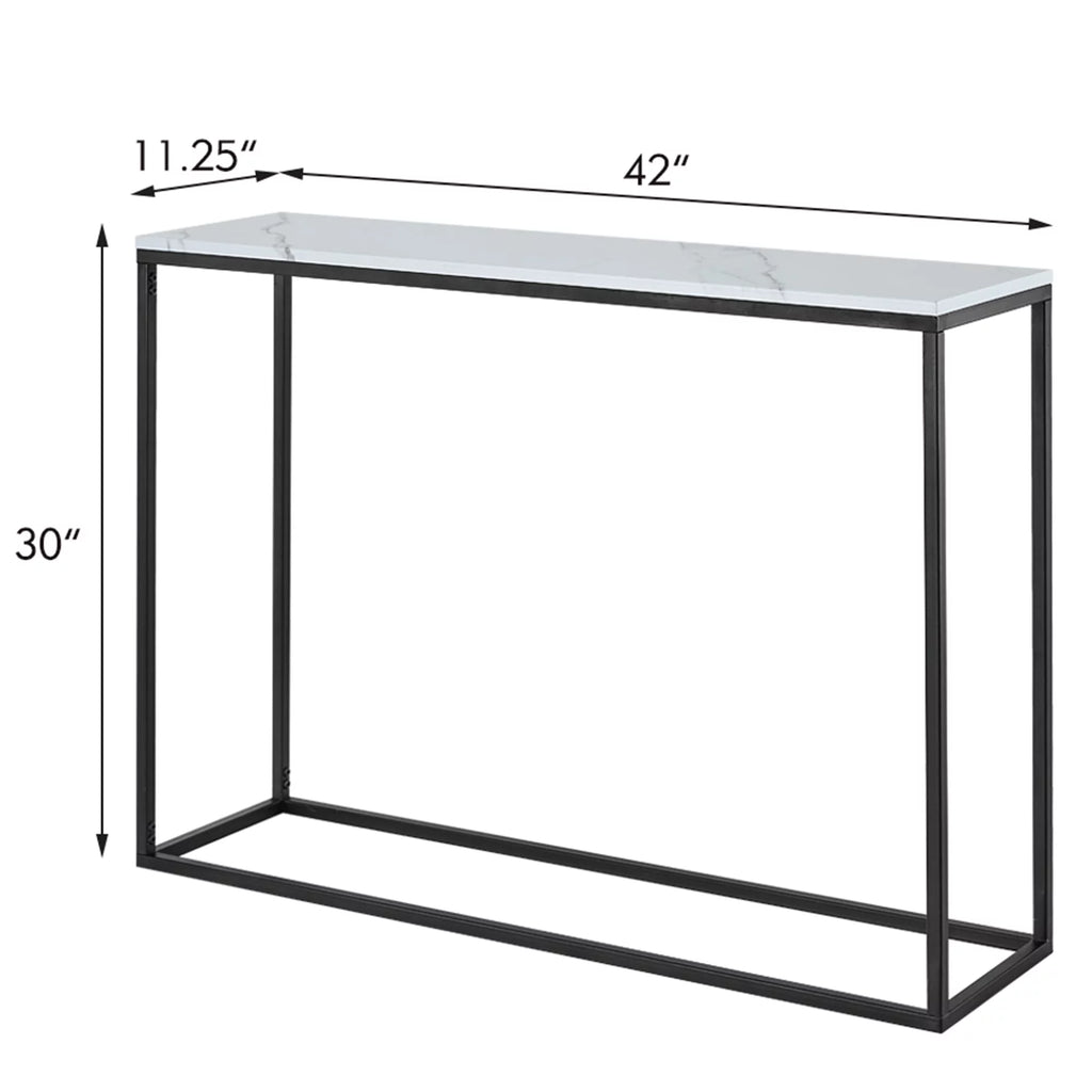 Modern Console Table with White Marble Top and Black Metal Legs X1309
