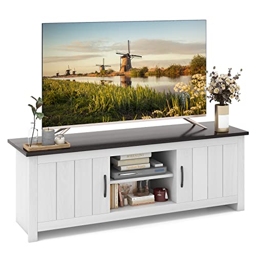 2 Doors TV Stand with Open Shelves and Cable Management Holes U532108