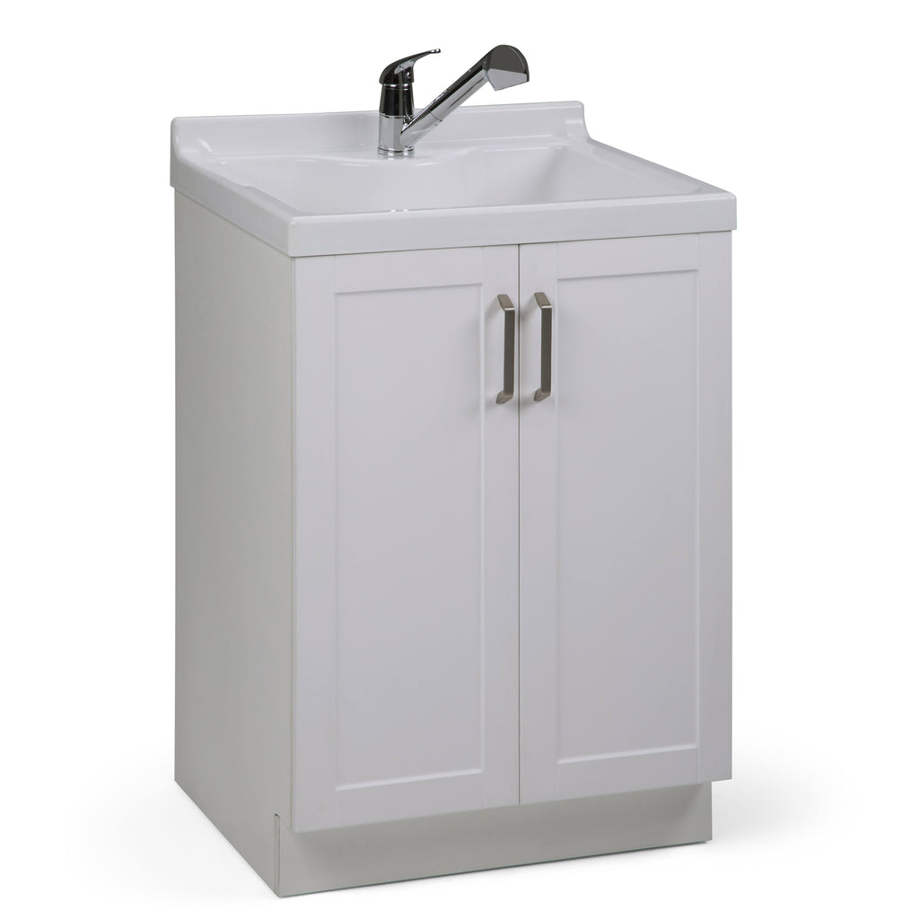 White 24 inch Laundry Cabinet with Pull-Out Faucet and ABS Sink D3219