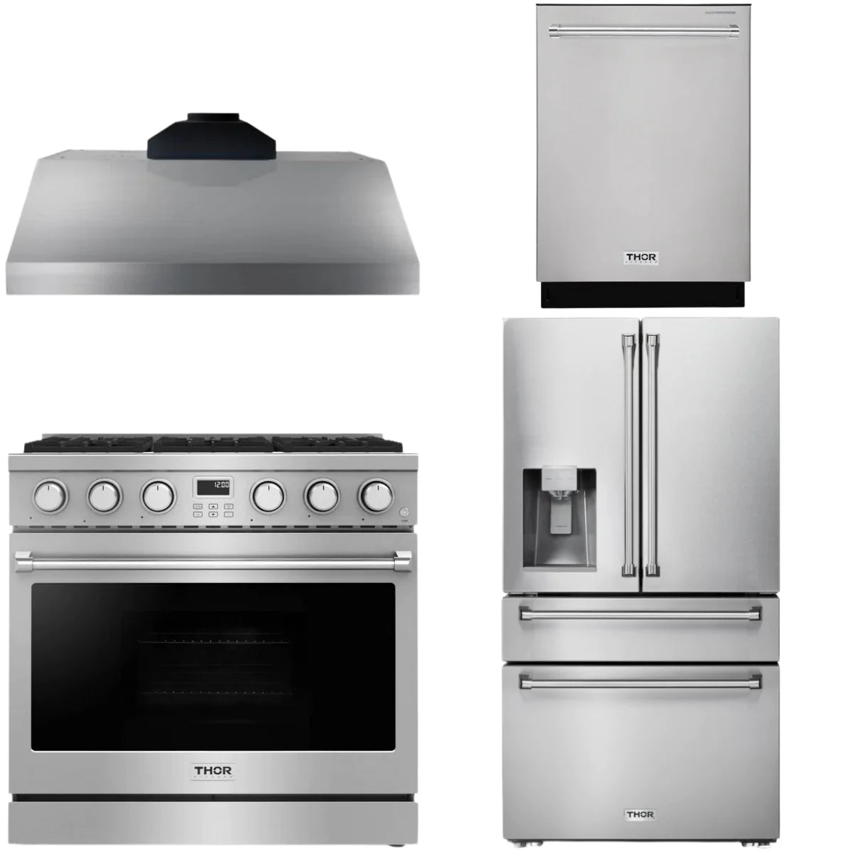36 Gas Range, Range Hood, Refrigerator and Dishwasher X708
