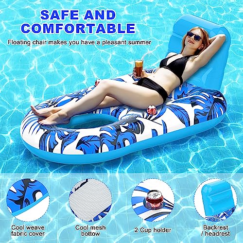 Inflatable Pool Float Lounger with Backrest and Cup Holders Q339412