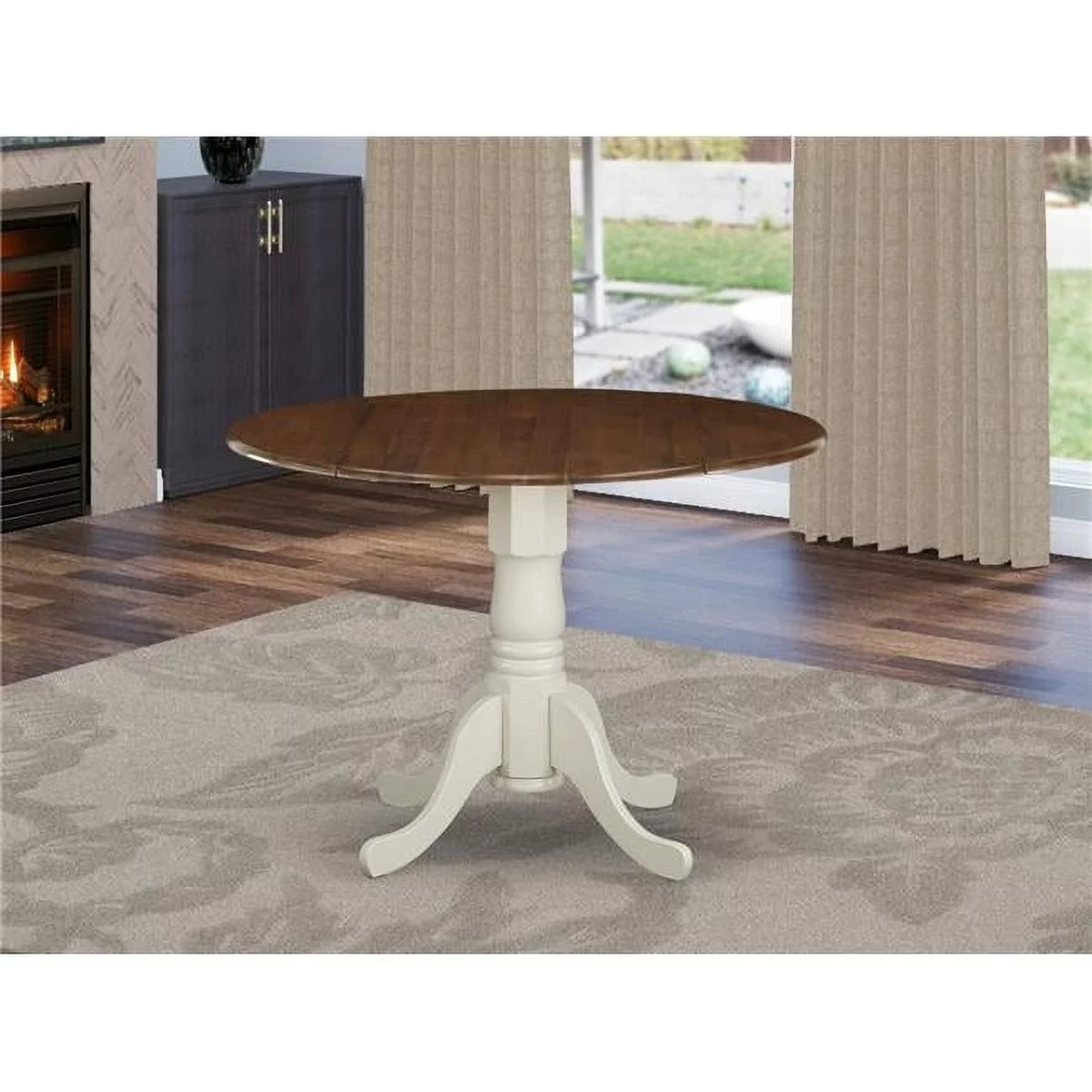 42 in. Round Rubber Wood Walnut Dining Table with Drop Leaves H259
