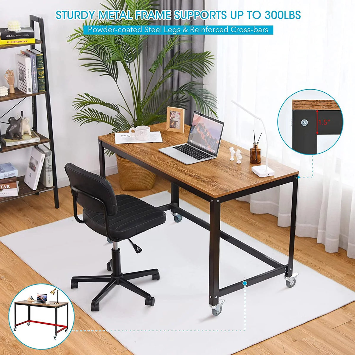 Rolling Computer Desk with 4 Wheels M891