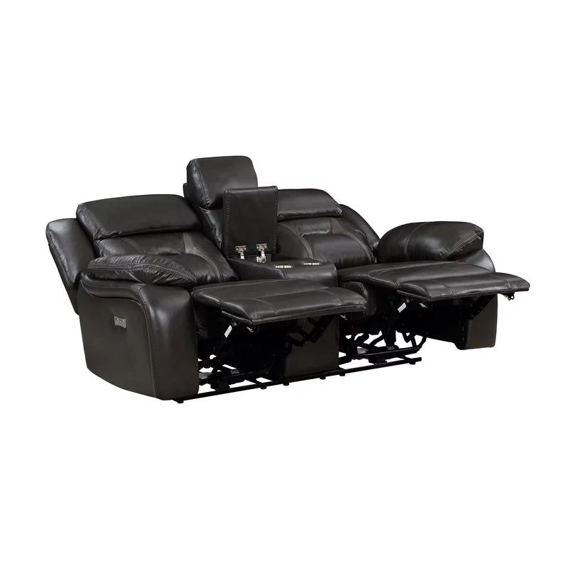 Dark Gray Faux Leather Power Double Reclining Loveseat O754509