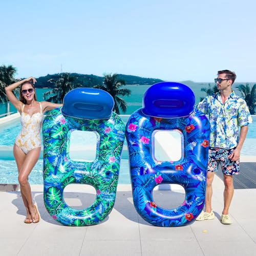 2 Pack Inflatable Pool Float Chairs with Cup Phone Holder B6078