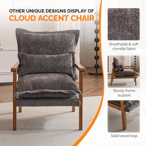 Gray-Blue Accent Armchair with Lumbar Pillow E18226