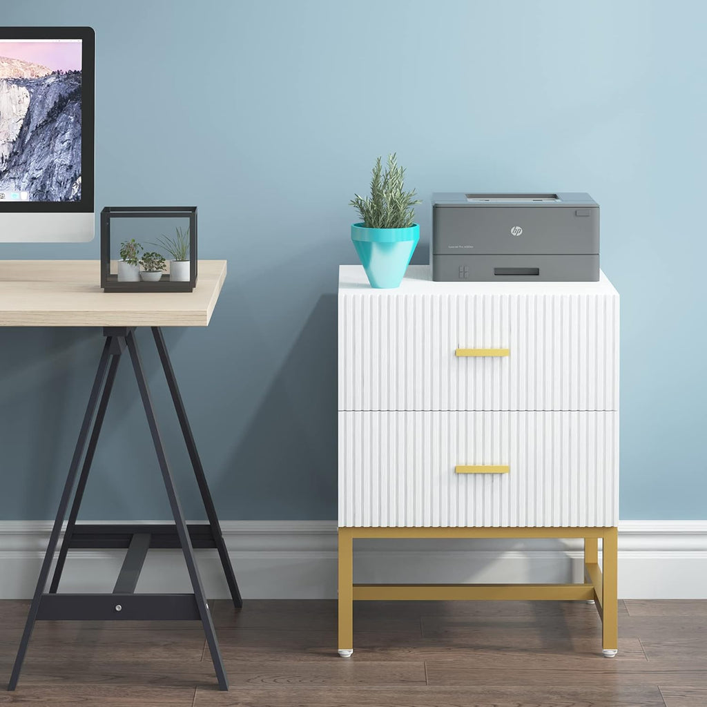 2-Drawer Nightstand with Storage Cabinet Metal Frame T63648