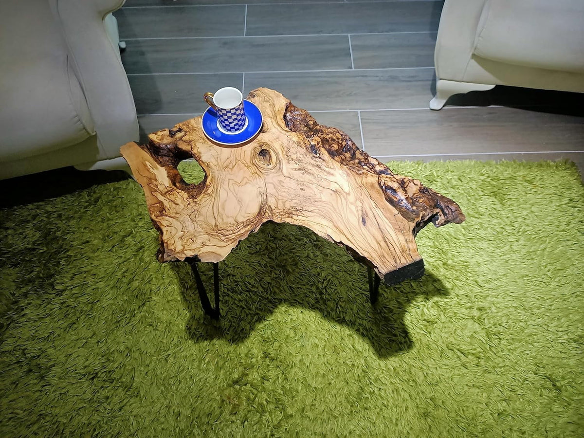 Olive 24" Live Edge Side Table with Black Legs F2194