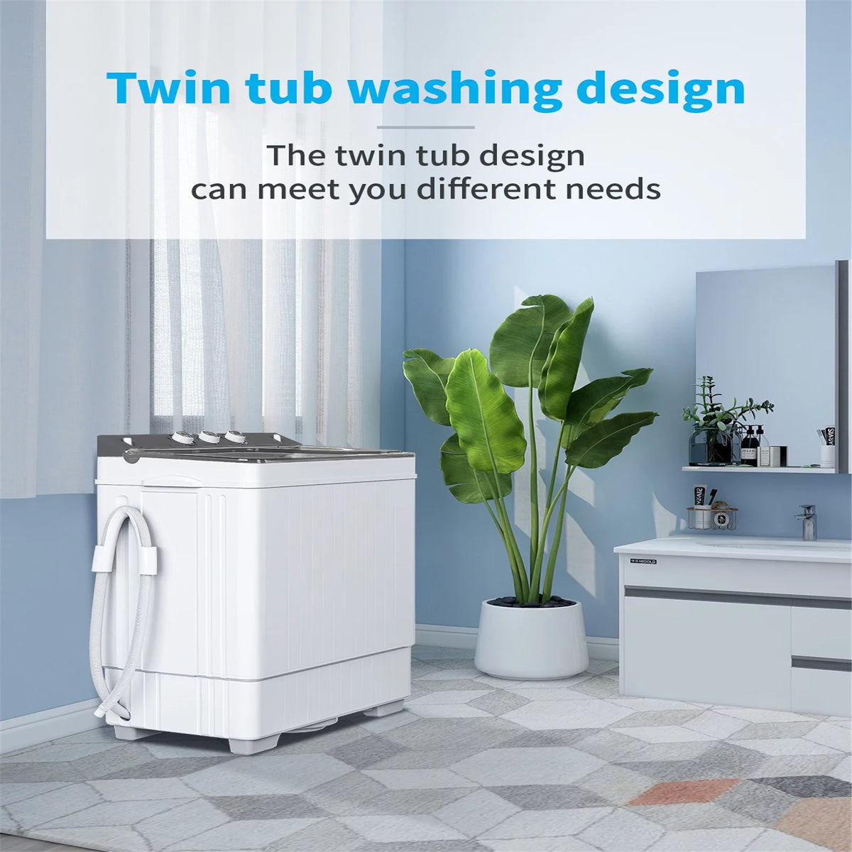 26Lbs Portable Twin Tub Washing Machine with Gravity Drain Pump U7709
