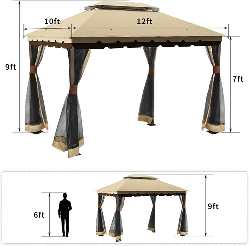 10x12 ft Steel Gazebo with Mosquito Netting M6687