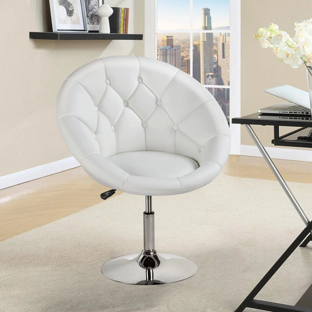 White Tufted Height Adjustable Swivel Accent Chair E11276