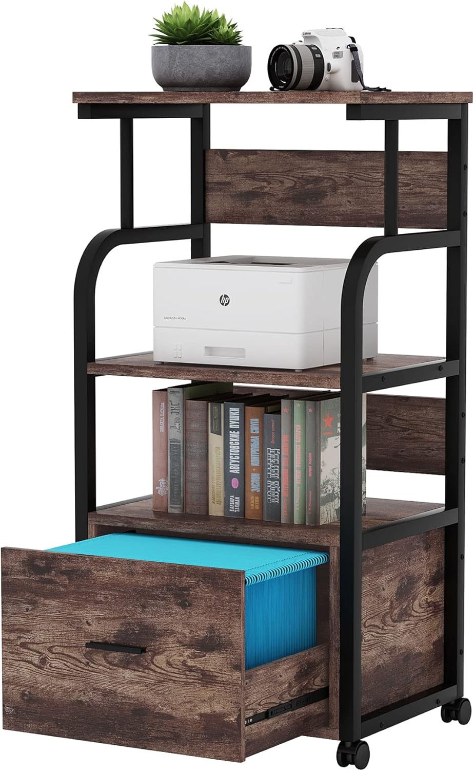 Mobile File Cabinet with Printer Shelf and Legal Size Drawer J2086