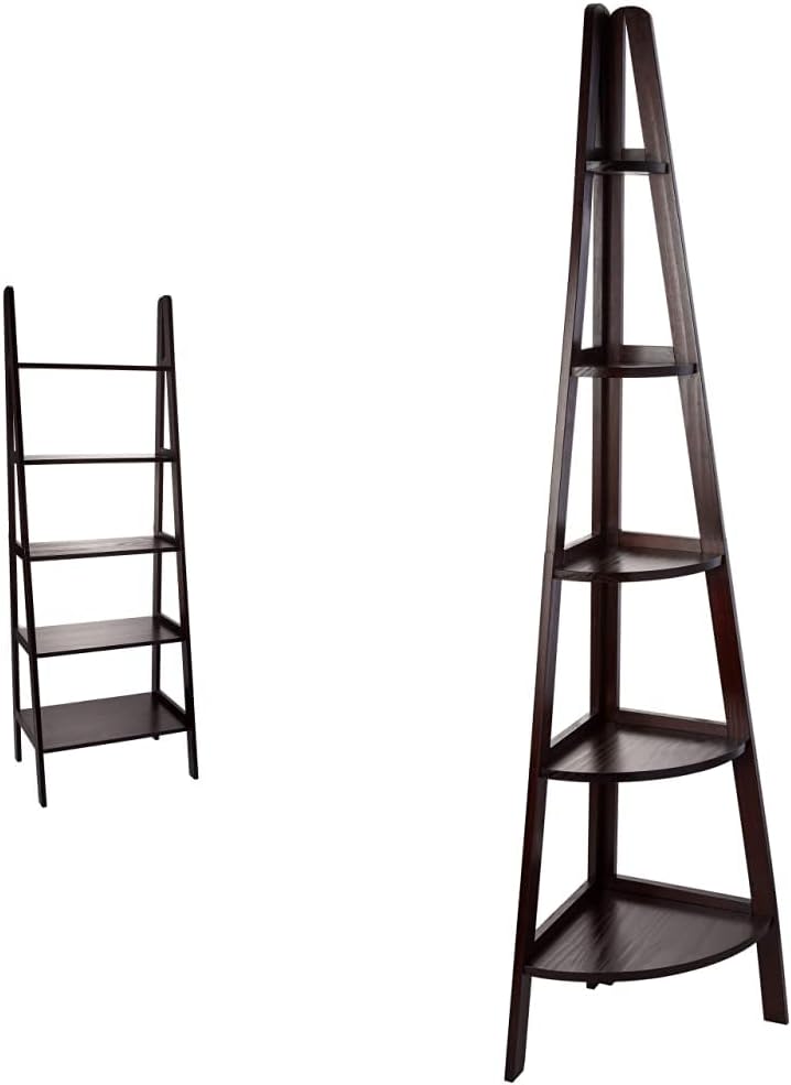 White 5-Shelf Ladder Bookcase N6656