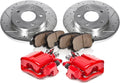Powder Coated Red Calipers 5 Lug Rotors Ceramic Pads Kit L3844
