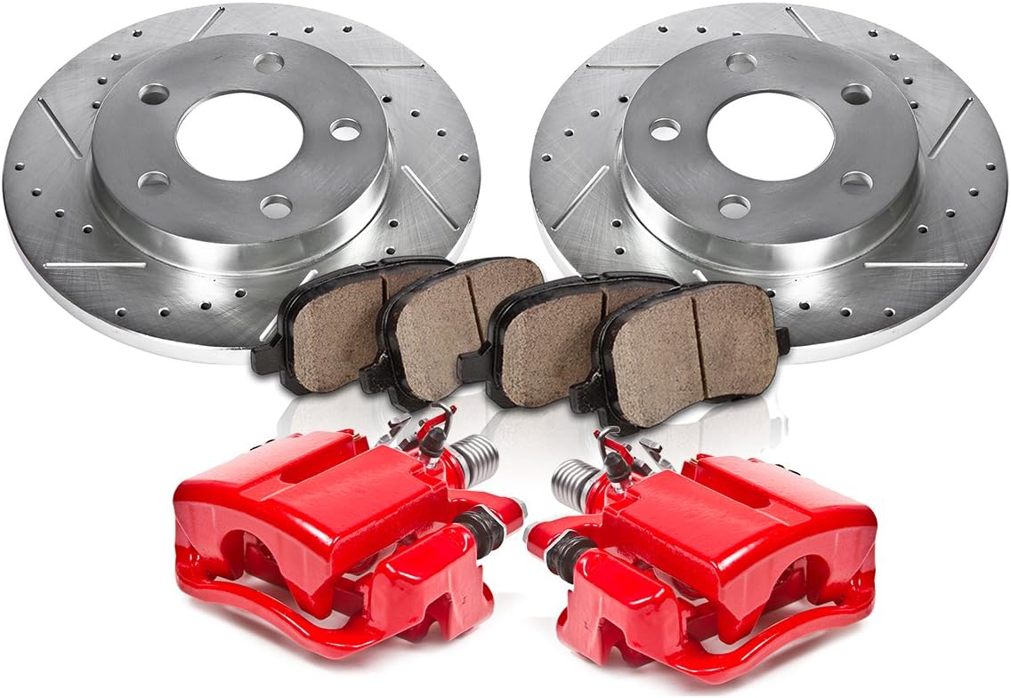 Powder Coated Red Calipers 5 Lug Rotors Ceramic Pads Kit L3844