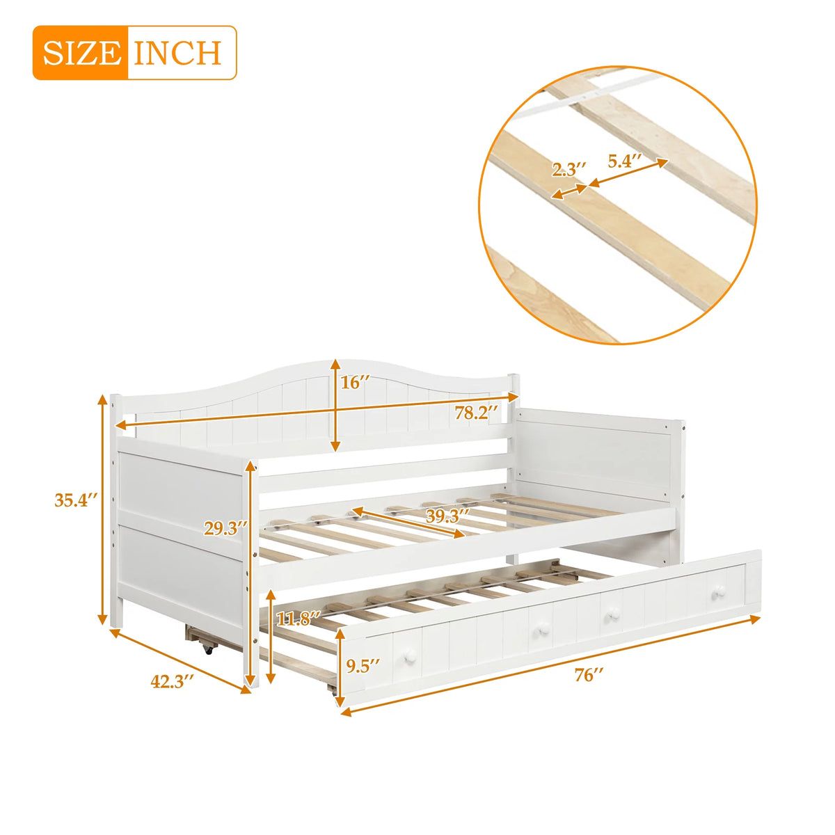 White Wooden Twin Size Daybed with Trundle Bed X756250