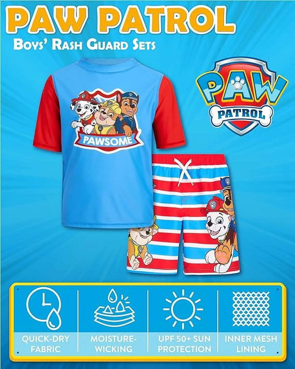 Boys' UPF 50+ Rash Guard Set Swim Shirt and Trunks S282