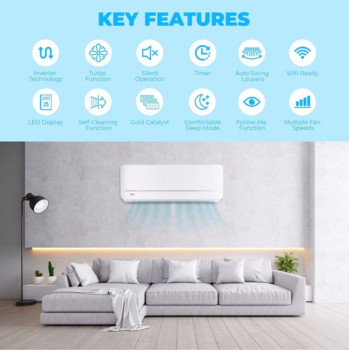 6000 BTU 115V Wall Mounted Mini Split Heat Pump Air Conditioner F3104
