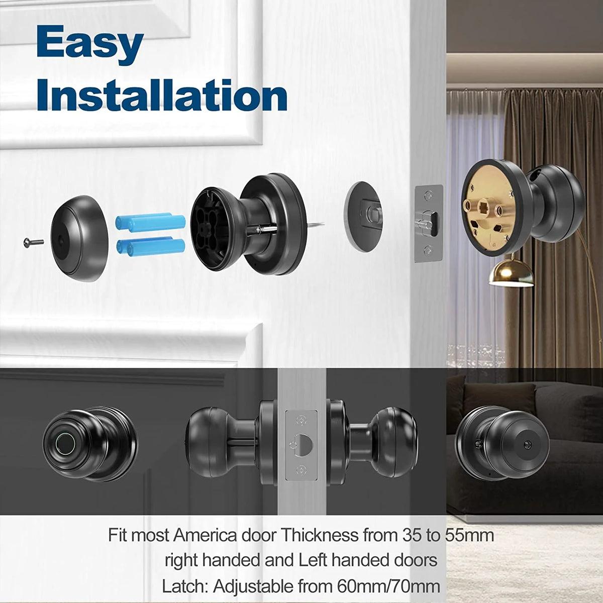 Smart Fingerprint Door Lock with App Control, Black Q743