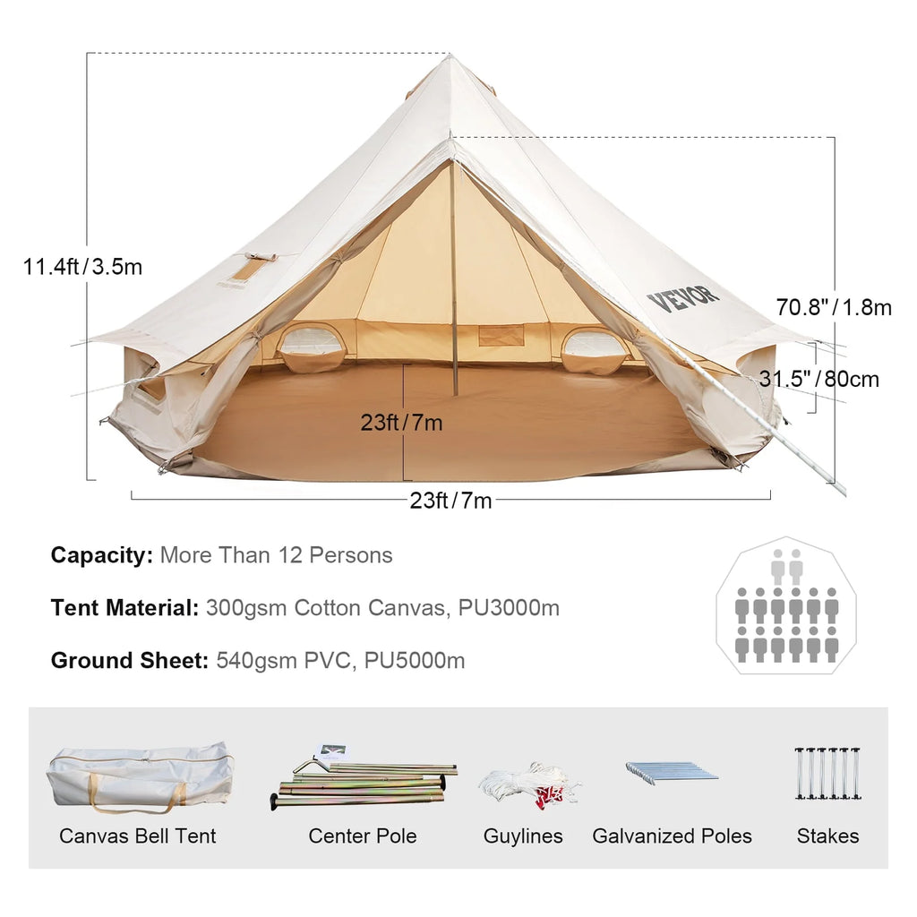Canvas Bell Tent with Stove Jacket Waterproof 4 Seasons O158957