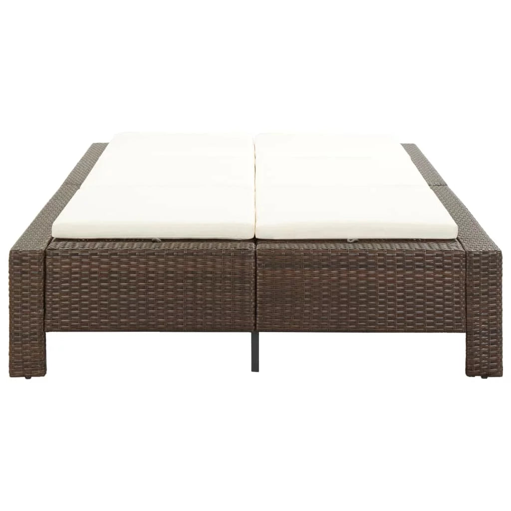 2-Person Sunbed with Cushion Brown Poly Rattan I251