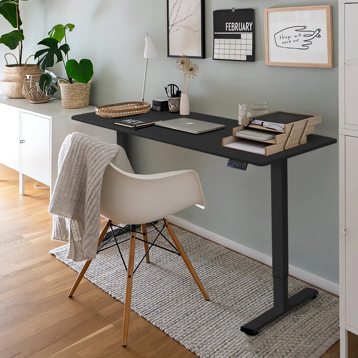 Electric Height Adjustable Standing Desk with Memory Preset, White P9221