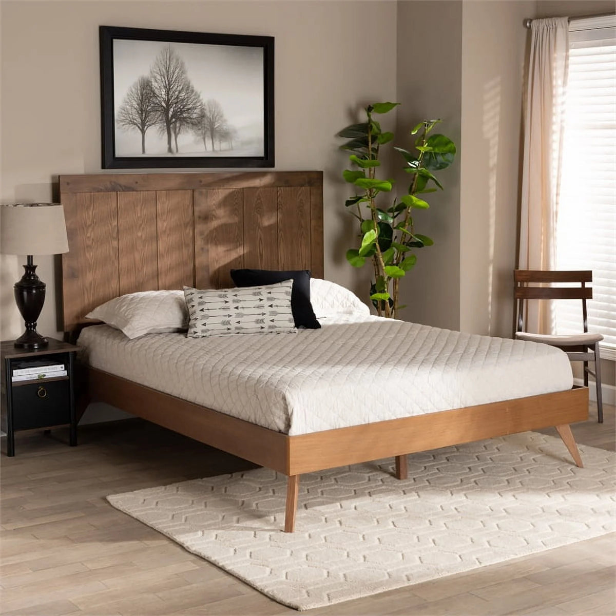 Ash Walnut Finished Wood King Size Platform Bed B795060