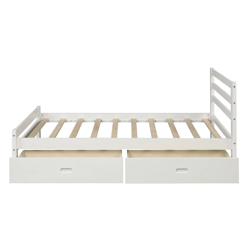 White Full Wood Platform Bed with Two Drawers U4834