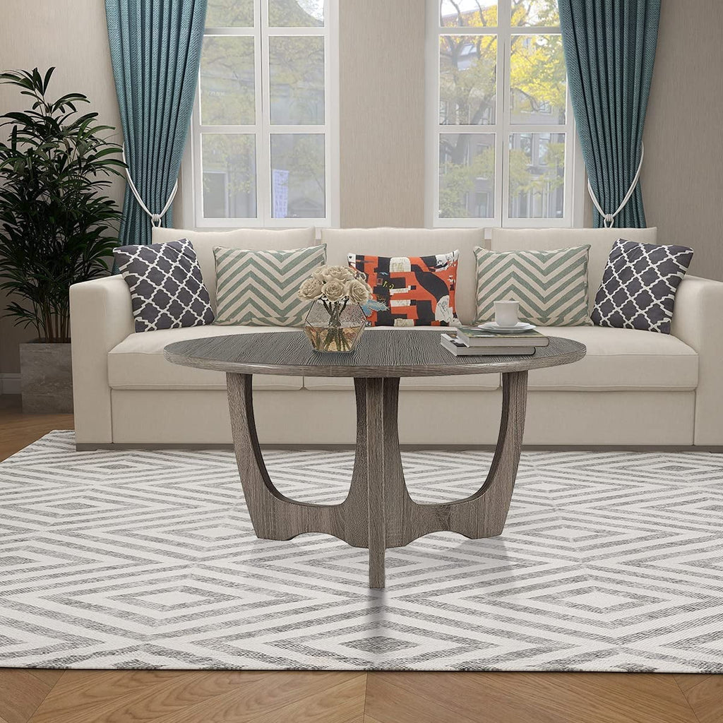 Round Wooden Coffee Table 35.5 x 18 Inches Gray F936