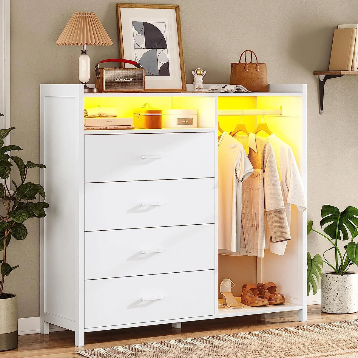 White 4 Drawer Dresser with Clothes Rail E357514