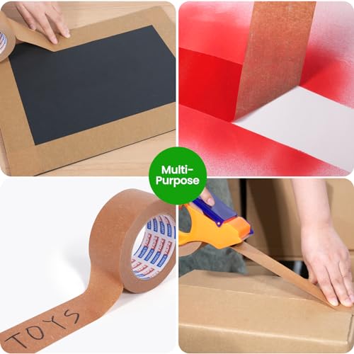 Kraft Paper Tape, 2 Inch x 60 Yards x 3 Rolls, Biodegradable Brown Packing Tape P37206