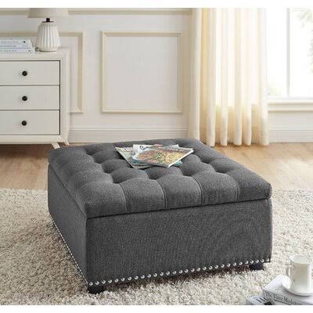 Grey Tufted Square Storage Ottoman X5743