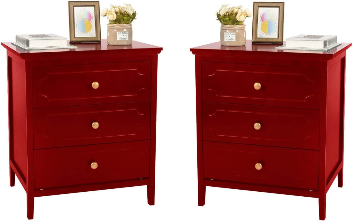 White 3 Drawer End Table Nightstand Set of 2 Y502459