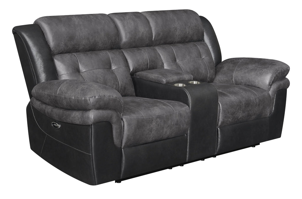 Charcoal and Black Tufted Cushion Motion Loveseat I5617