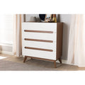 White and Walnut Wood 4-Drawer Storage Chest V570