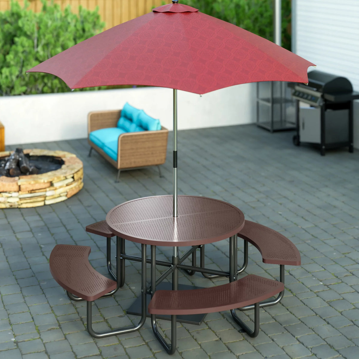 46'' Steel Round Picnic Table with Umbrella Hole H953